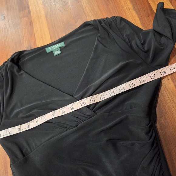 Lauren Ralph Lauren Ruched Surplice Neckline Faux Wrap Dress Size 8 - Picture 9 of 11